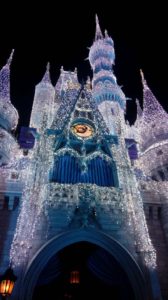 Cinderella Castle lit up at night