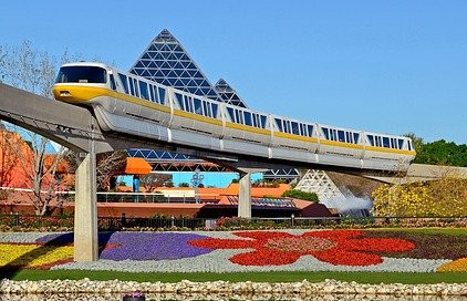 Monorail in EPCOT during flower and garden festival