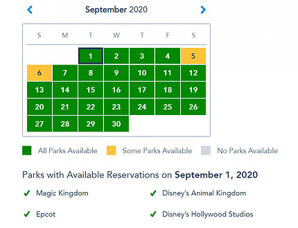 Disney Park Pass Calendar