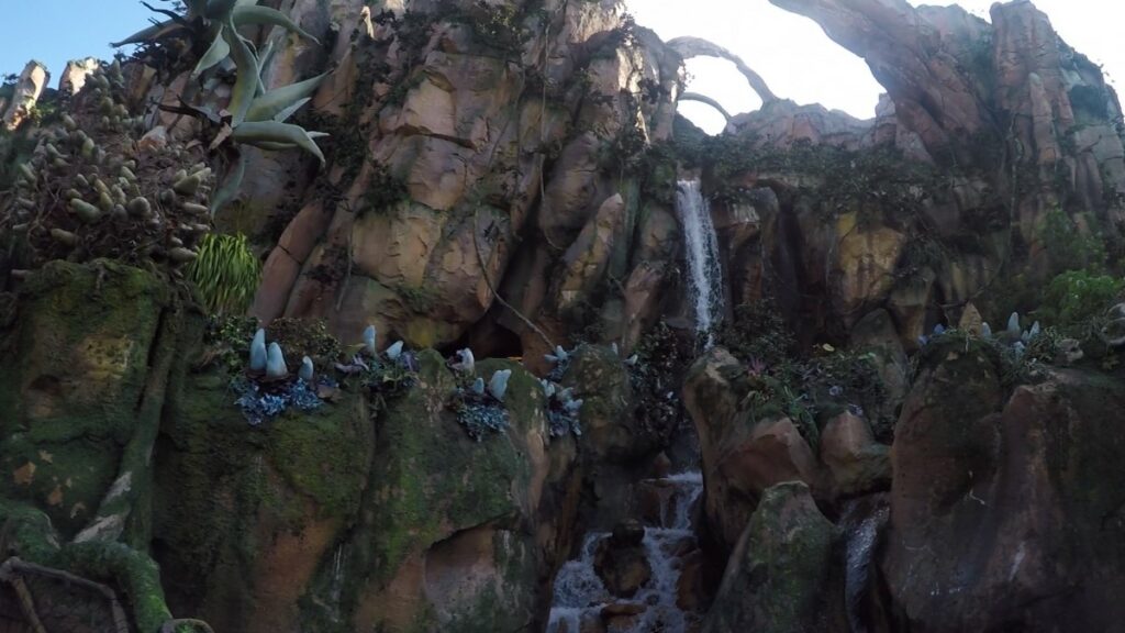 Waterfall in the Flight of Passage queue at Animal Kingdom