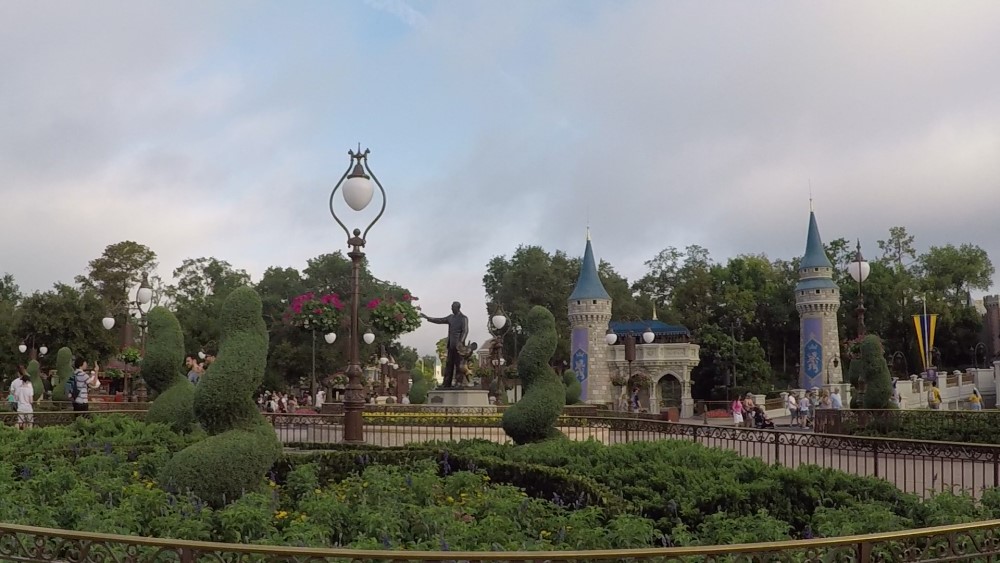 Walt Disney Statue on Main street in front of Castle