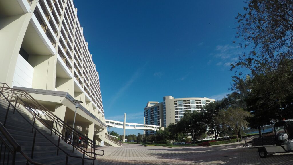 Back side of Contemporary with Bay Lake Tower