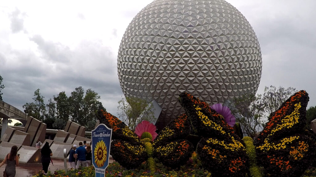 EPCOT Spaceship Earth and Topiaries