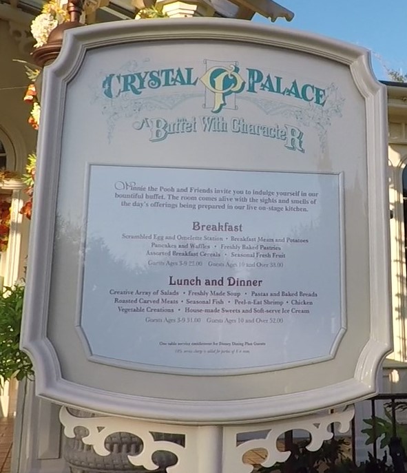 Crystal Palace posted menu sign